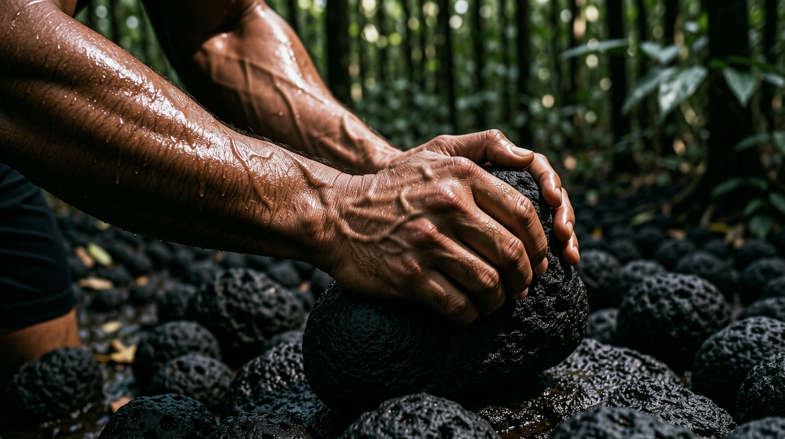 Volcanic basalt structure in the Indonesian jungle